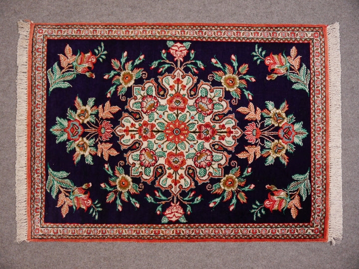 Qum Silk Rug Medaillon blue Ghom Qom Rug hand-knotted