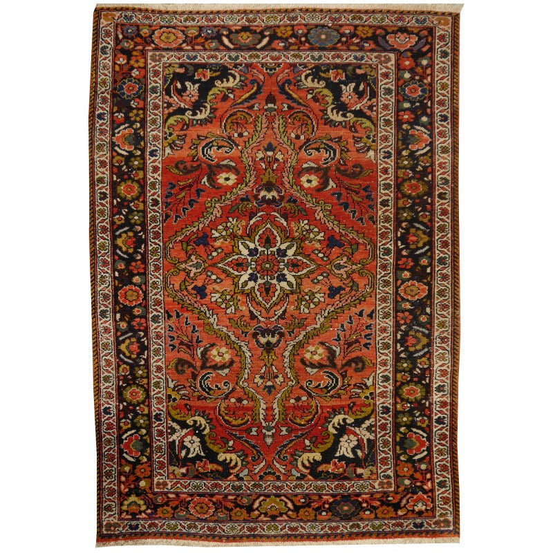 Mehraban vintage rug 6.6 x 4.5 ft Red Black worn to perfection