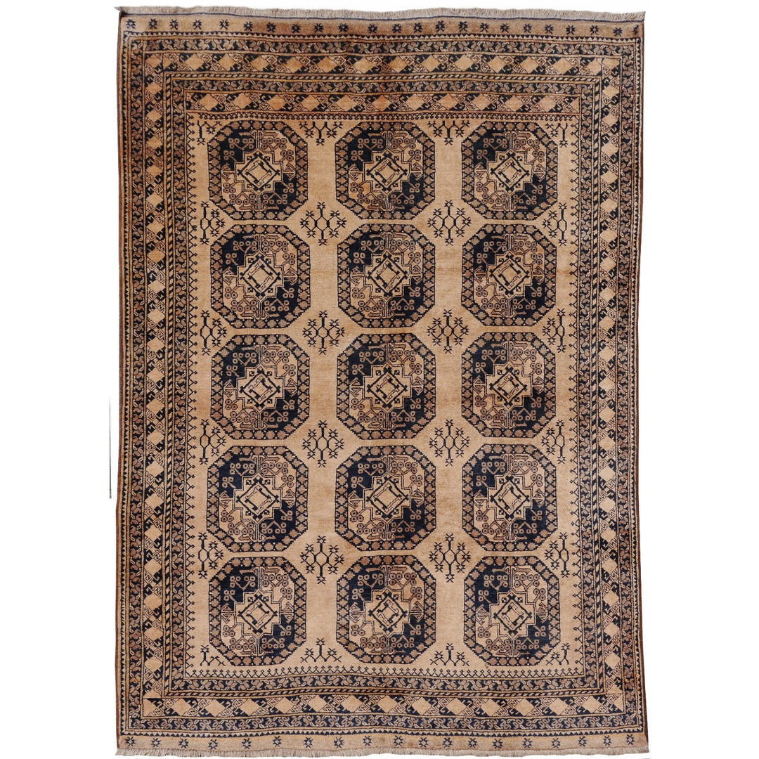 15105 Ersari Rug Afghan vintage 7.6 x 10 ft hand knotted wool