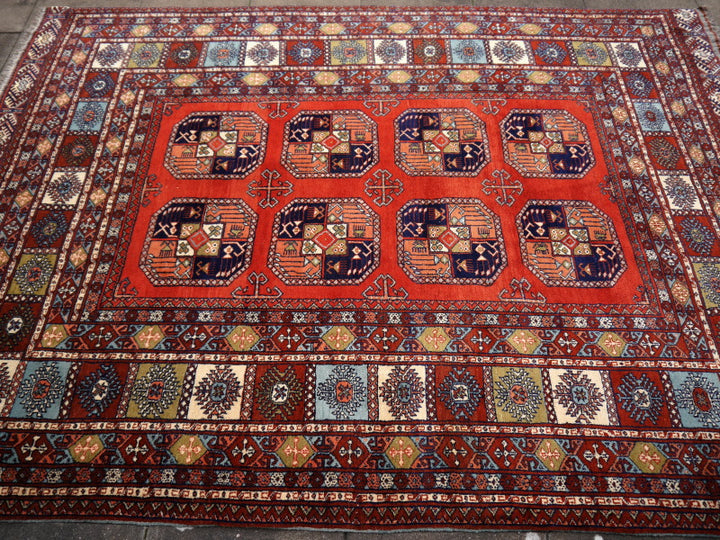 14465 Ersari Rug Afghan vintage 9.6 x 7 ft hand knotted wool