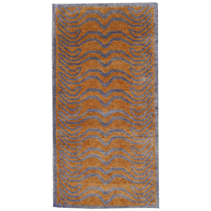 Tapis tibétain en soie de tigre 6 x 3 pi Bleu ambré 16071