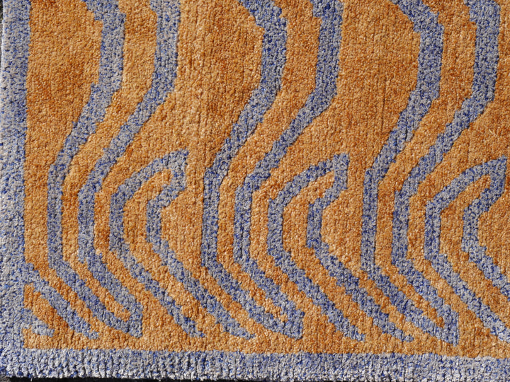 Tapis tibétain en soie de tigre 6 x 3 pi Bleu ambré 16071
