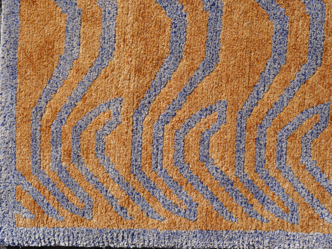 Tibet Teppich Tiger 300 x 200 cm echte Seide Blau Wolle Gold handgeknüpft