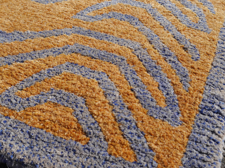Tapis tibétain en soie de tigre 6 x 3 pi Bleu ambré 16071