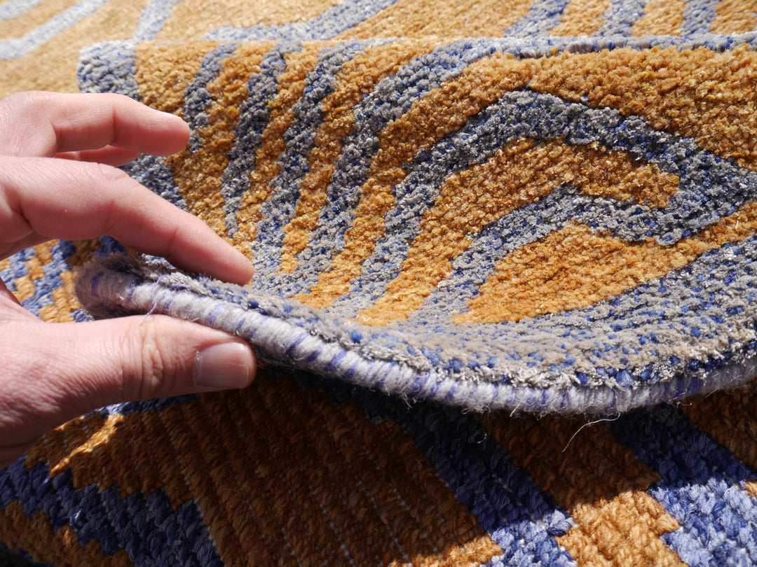 Tapis tibétain en soie de tigre 6 x 3 pi Bleu ambré 16071