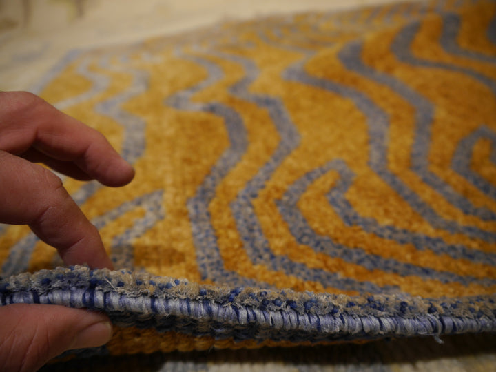 Tapis tibétain en soie de tigre 6 x 3 pi Bleu ambré 16071