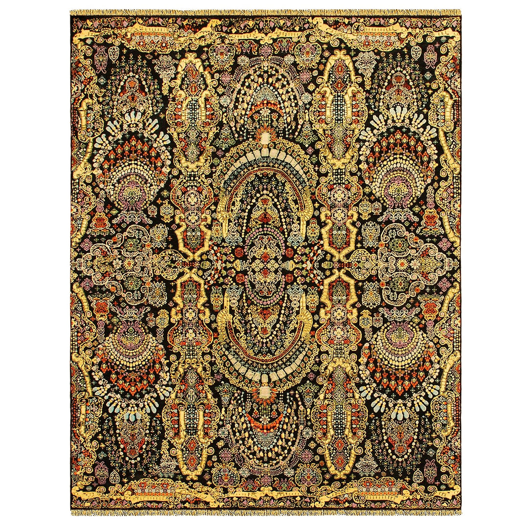 Kohinoor Palace silk rug 9x12 ft
Maharaja Style Kohinoor Rug Silk and Wool area living dining room by Djoharian Design for living room, dining room, bedroom. 
Exclusive designer rug, hand-knotted from wool and real silk.