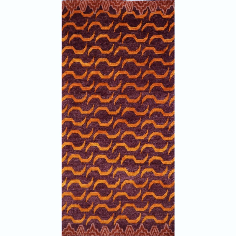 Tibetan Tiger Silk Rug 6 x 3 ft hand knotted - Djoharian Design