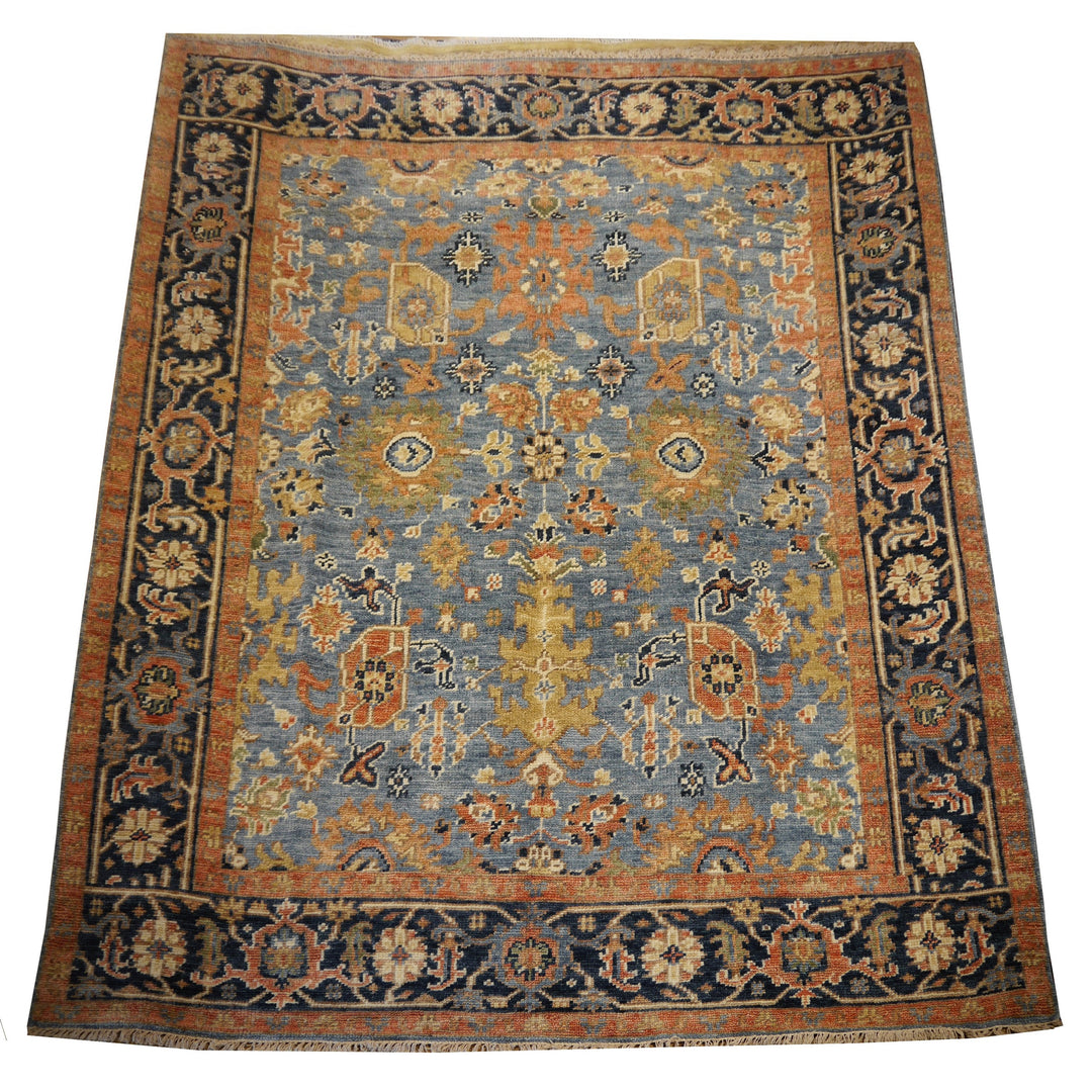 Heriz rug 8x10 ft Sky Blue hand knotted
