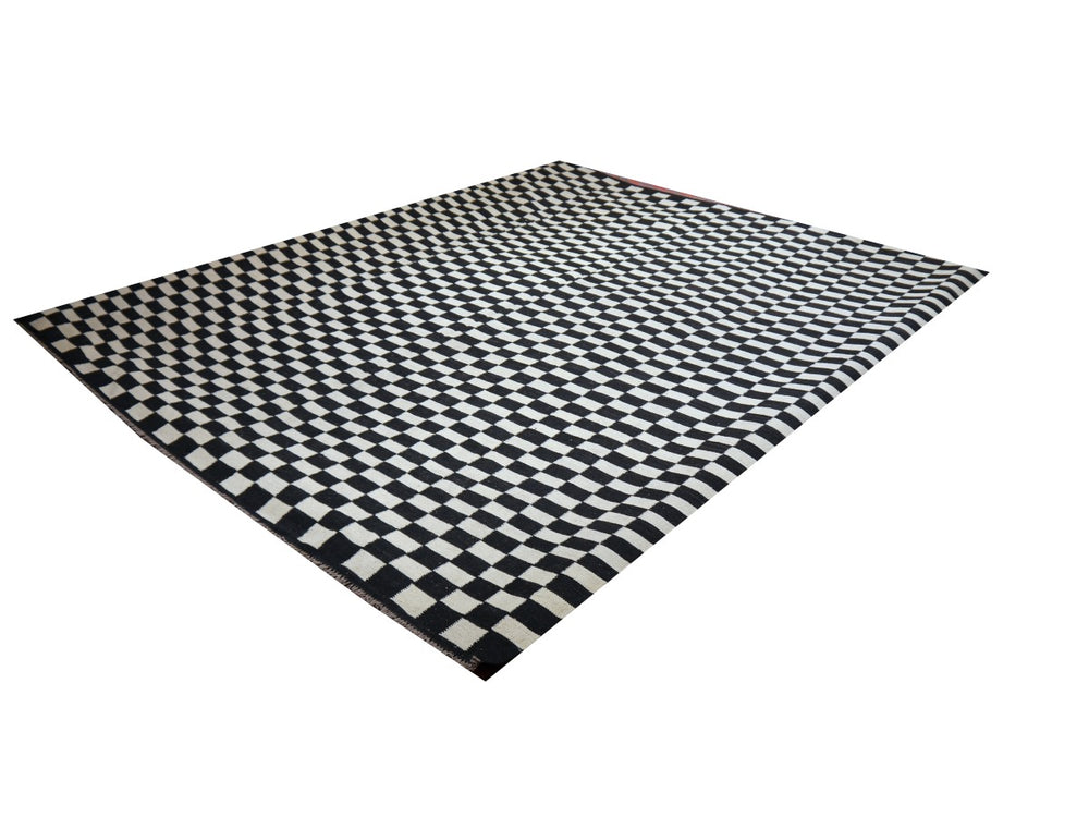 MAZANDARAN Kilim ROXANE Flatweave 15 x 12 ft Black Wool-White 16427