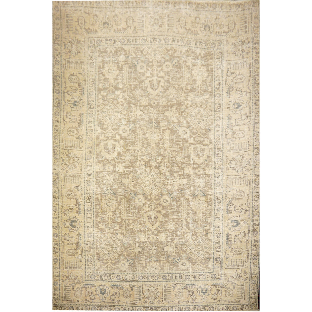 6.6 x 9.2 ft Classic Vintage Persian Rug Muted Beige, Green & Slate hand knotted