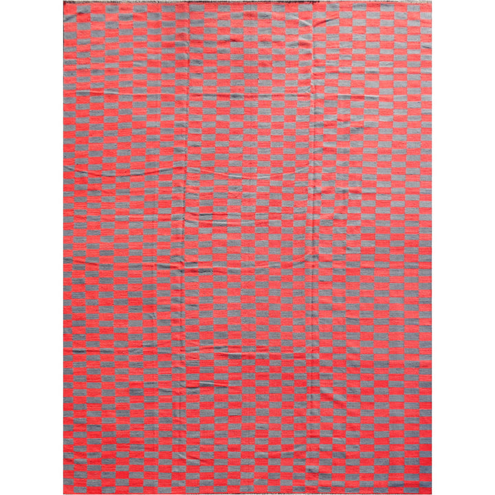 This outstanding room size Kilim rug with MAZANDARAN style has a minimalistic design and finds it´s roots in Art Deco. It goes great with reduced and modern styles, brutalist or south western interior design. 15 x 12 ft is a great size for a dining room, living room or a bedroom. For a Kilim item, it is a oversized carpet. Bring the RED CARPET to your home. 16249