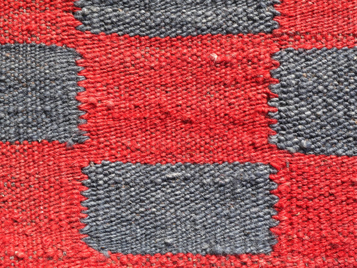 This outstanding room size Kilim rug with MAZANDARAN style has a minimalistic design and finds it´s roots in Art Deco. It goes great with reduced and modern styles, brutalist or south western interior design. 15 x 12 ft is a great size for a dining room, living room or a bedroom. For a Kilim item, it is a oversized carpet. Bring the RED CARPET to your home. 16249