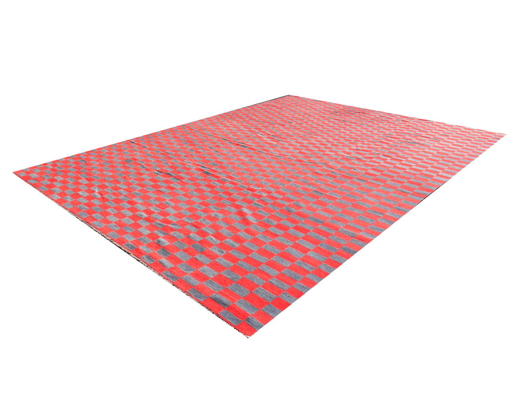 MAZANDARAN Kilim 400 x 300 cm ROXANE Rouge Gris Tissé Plat 16429