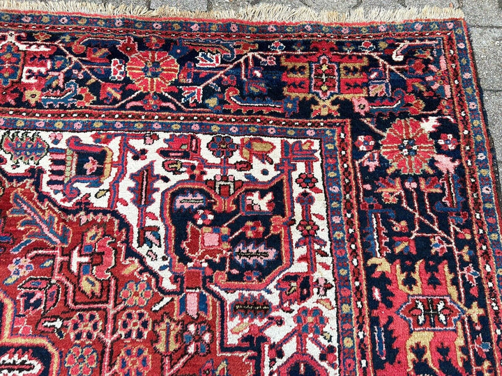 Antique Heriz Rug Muted 8 x 12 ft hand knotted Antique, stunning Heriz Azeri rug - Beautiful quality and colors.