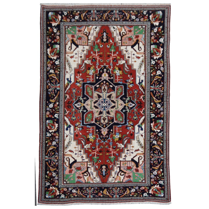Heriz Serapi vintage rug 7 x 10 ft Brown Black Green Beige