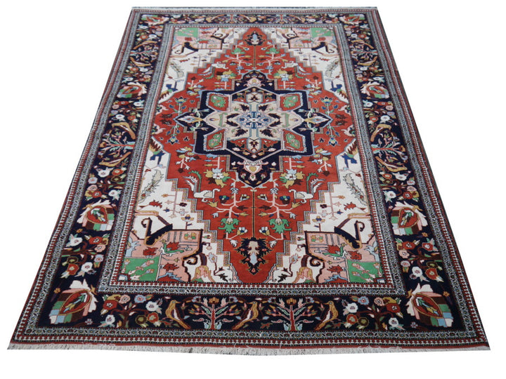 Heriz Serapi vintage rug 7 x 10 ft Brown Black Green Beige