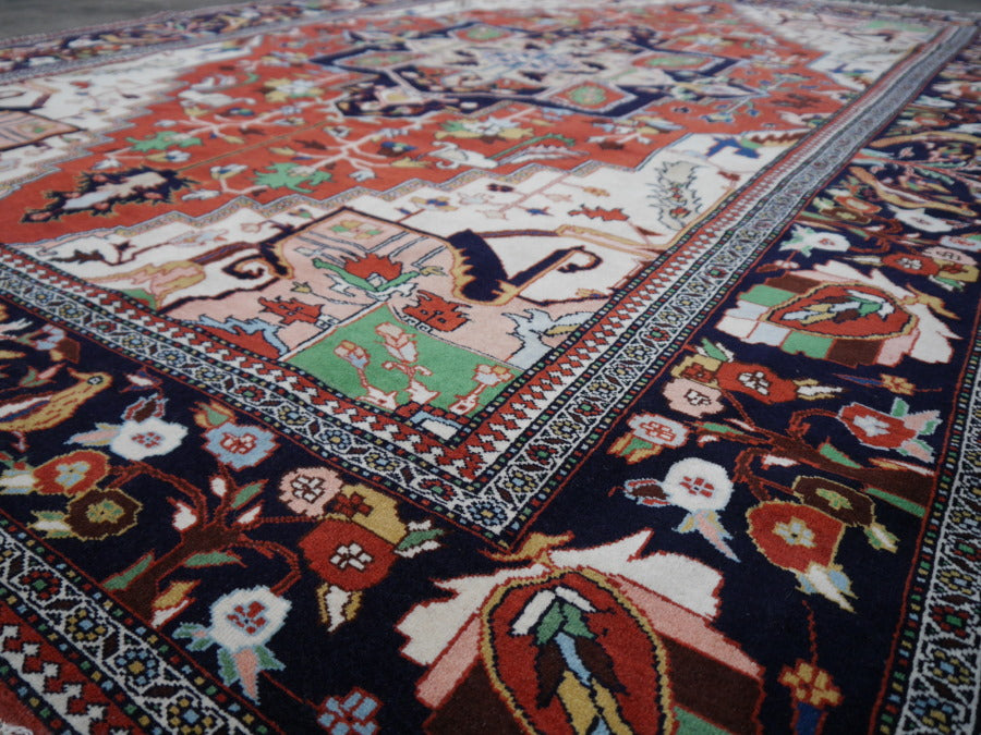 Heriz Serapi vintage rug 7 x 10 ft Brown Black Green Beige