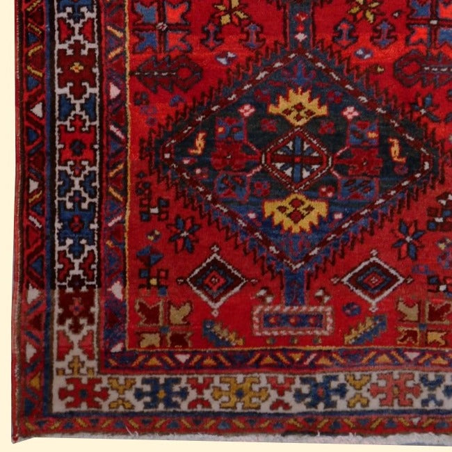 Heriz vintage rug 7 x 4 ft Red Blue Beige