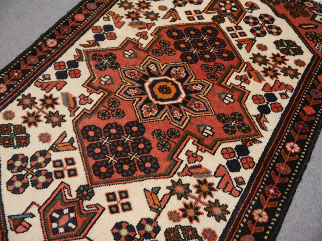 Rudbar vintage rug 5.2 x 3.5 ft beige brown black