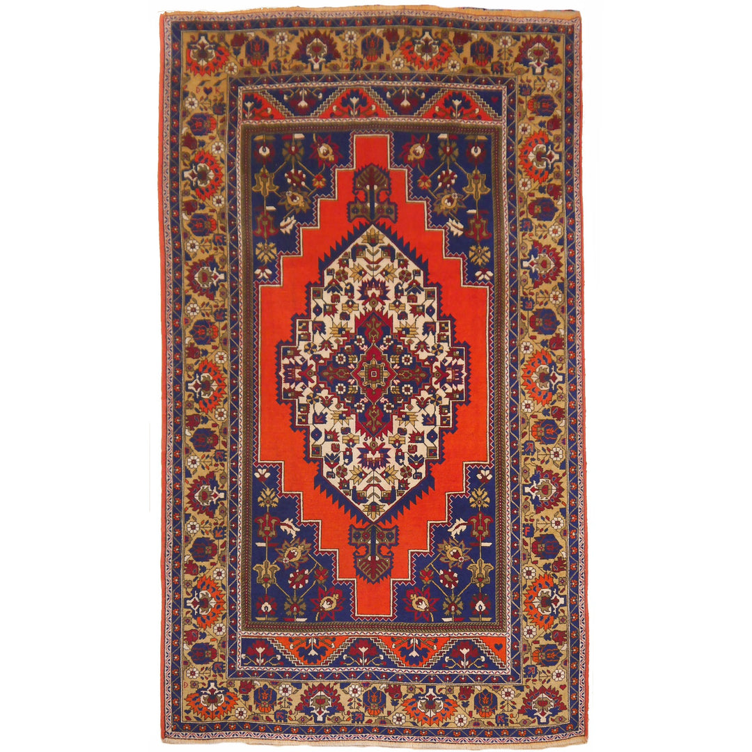 Turkish vintage rug 7 x 12 ft Orange Blue Beige