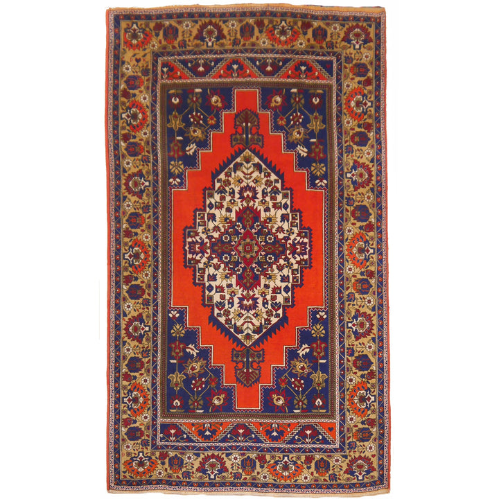Turkish vintage rug 7 x 12 ft Orange Blue Beige
