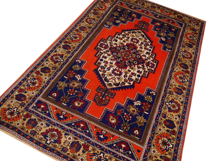 Turkish vintage rug 7 x 12 ft Orange Blue Beige