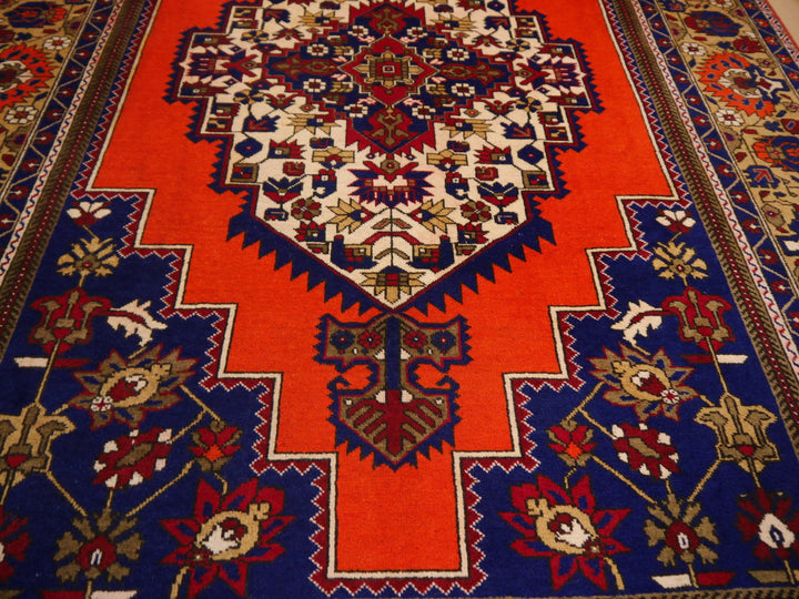 Turkish vintage rug 7 x 12 ft Orange Blue Beige