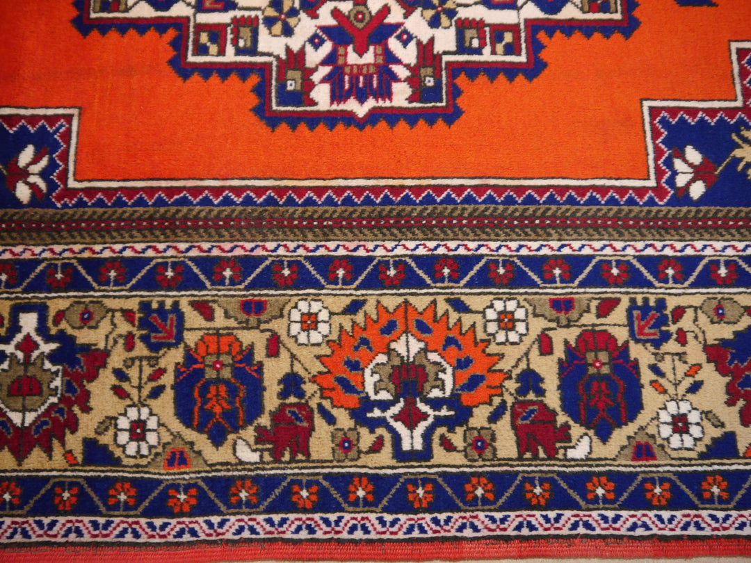 Turkish vintage rug 7 x 12 ft Orange Blue Beige