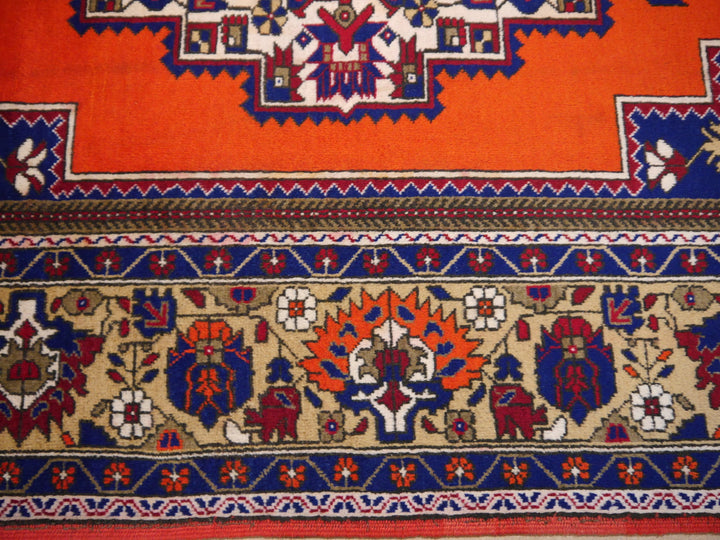 Turkish vintage rug 7 x 12 ft Orange Blue Beige