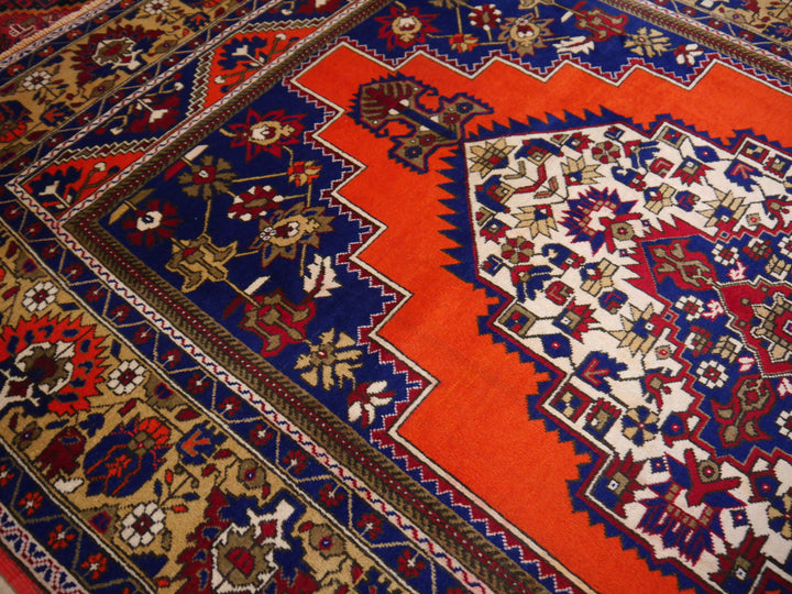 Turkish vintage rug 7 x 12 ft Orange Blue Beige