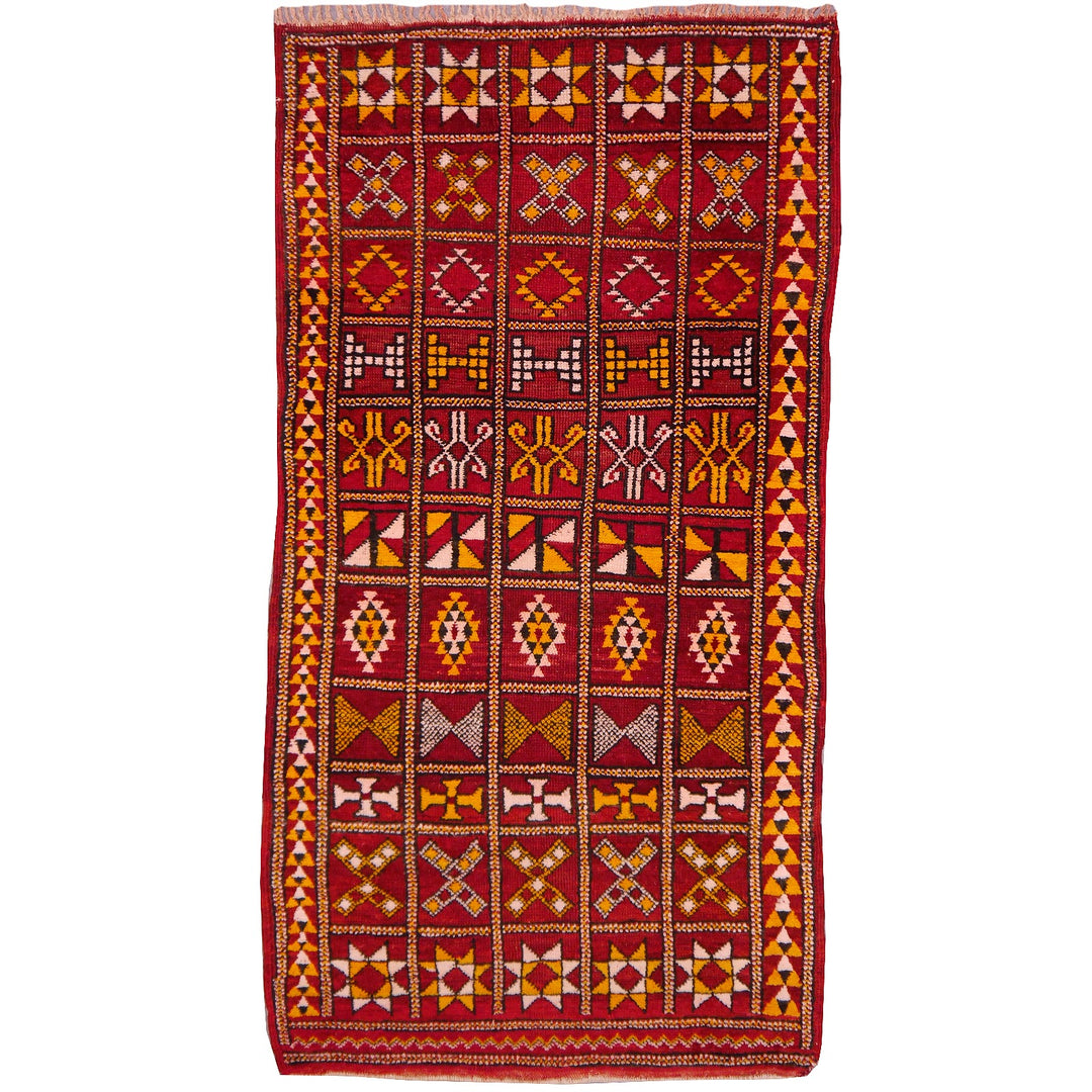 Zemmour Moroccan Vintage Rug Red Gold 6.6 x 3.5 ft