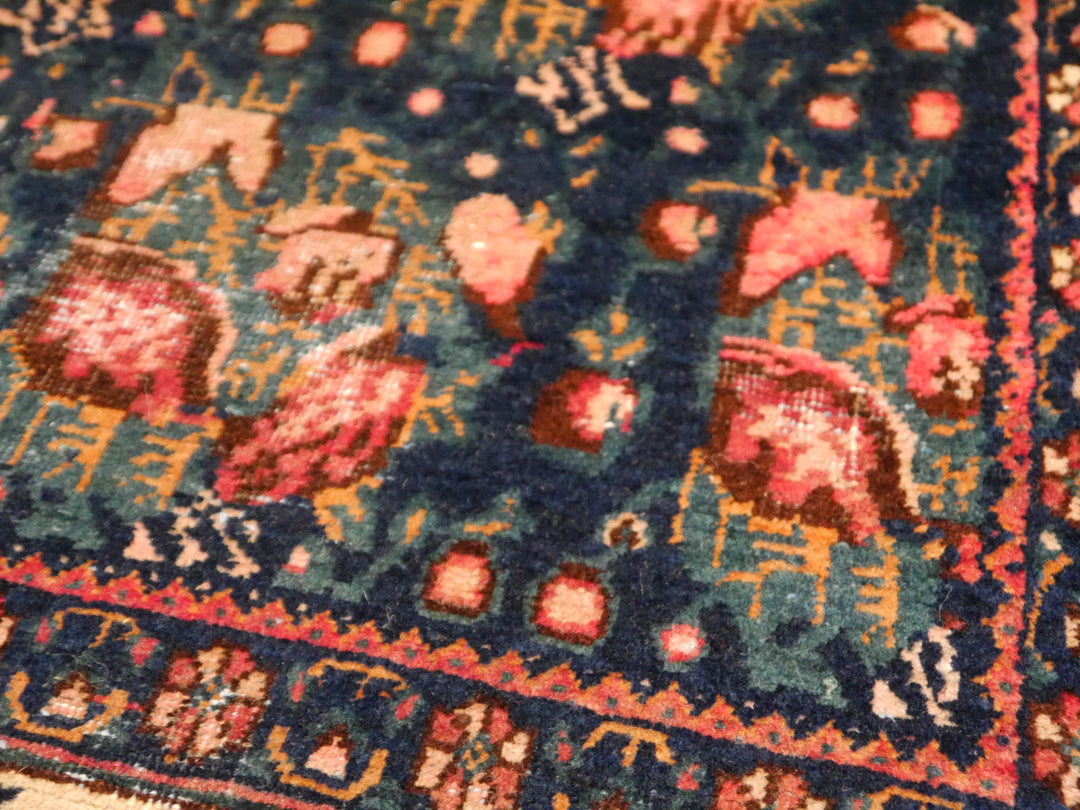 Antique Rug Worn To Perfection 6.0 x 4.6 ft Pink Roses Hand knotted low pile tribal wool rug, hand spun wool and veggie dyes