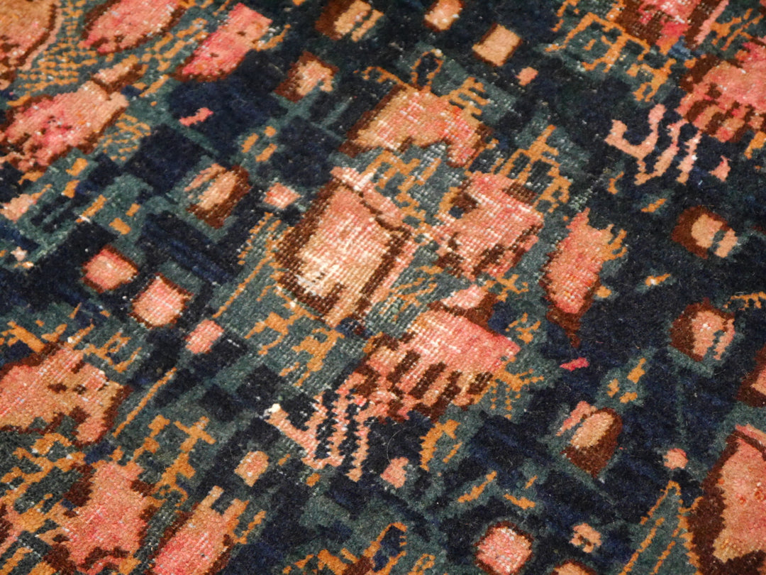 Antique Rug Worn To Perfection 6.0 x 4.6 ft Pink Roses Hand knotted low pile tribal wool rug, hand spun wool and veggie dyes