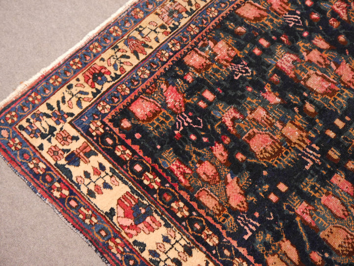 Antique Rug Worn To Perfection 6.0 x 4.6 ft Pink Roses Hand knotted low pile tribal wool rug, hand spun wool and veggie dyes