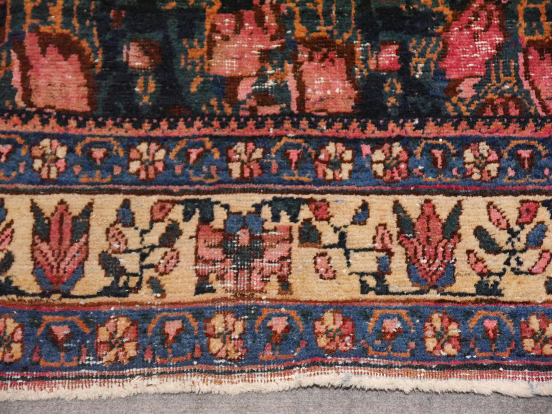 Antique Rug Worn To Perfection 6.0 x 4.6 ft Pink Roses Hand knotted low pile tribal wool rug, hand spun wool and veggie dyes