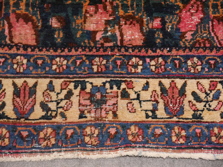 Antique Rug Worn To Perfection 6.0 x 4.6 ft Pink Roses Hand knotted low pile tribal wool rug, hand spun wool and veggie dyes