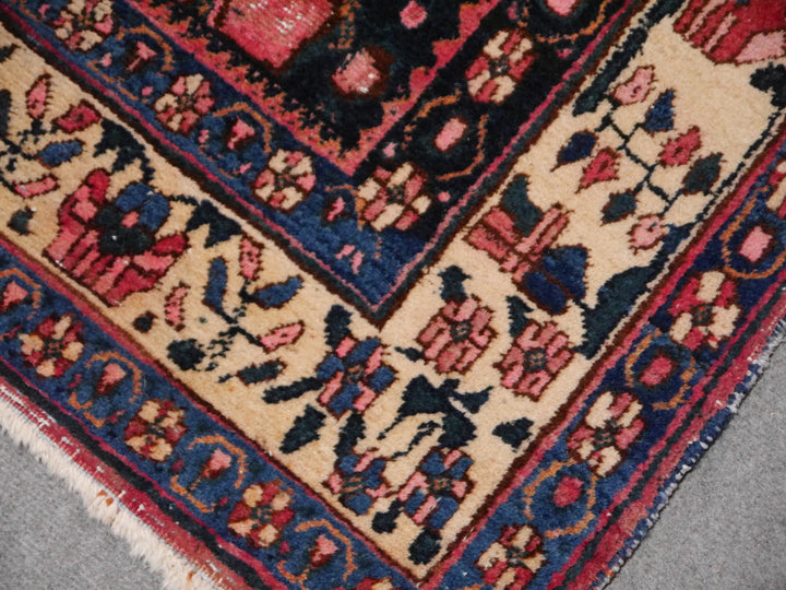 Antique Rug Worn To Perfection 6.0 x 4.6 ft Pink Roses Hand knotted low pile tribal wool rug, hand spun wool and veggie dyes