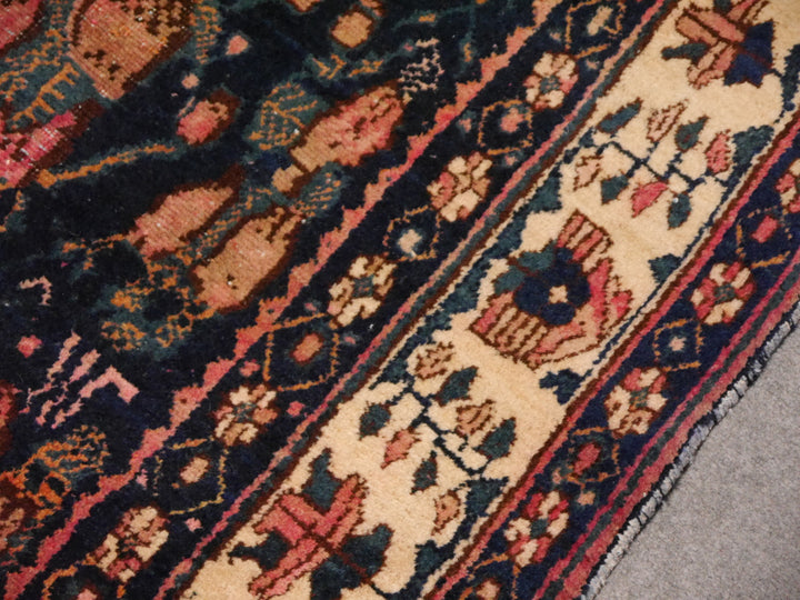 Antique Rug Worn To Perfection 6.0 x 4.6 ft Pink Roses Hand knotted low pile tribal wool rug, hand spun wool and veggie dyes