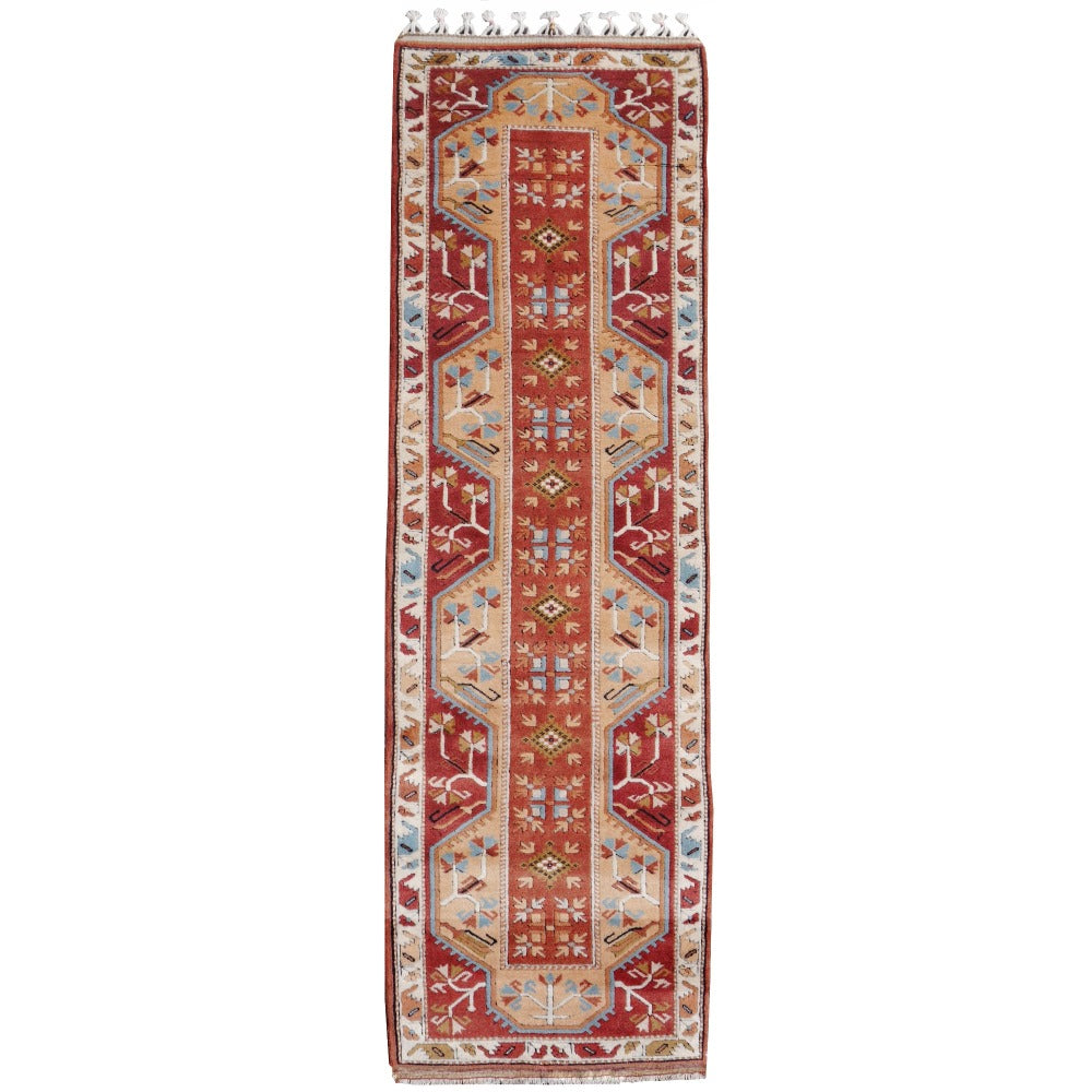 Hallway runner rug 9 x 2.7 ft hand knotted Turkish Melas