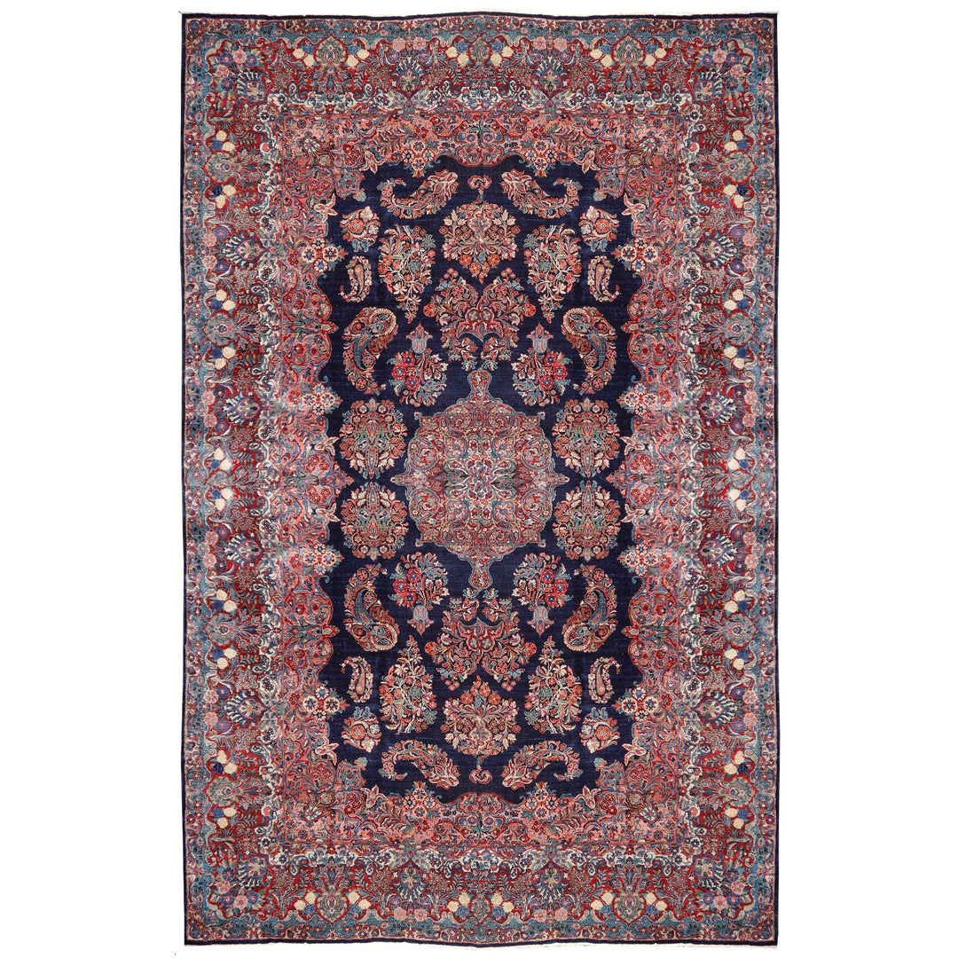 Sarouk Mohajeran antique rug 17 x 12 ft / 510 x 365 cm Blue Rose Beige Turquoise