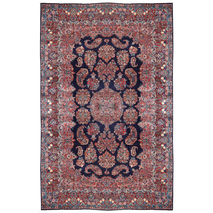 Sarouk Mohajeran antique rug 17 x 12 ft / 510 x 365 cm Blue Rose Beige Turquoise