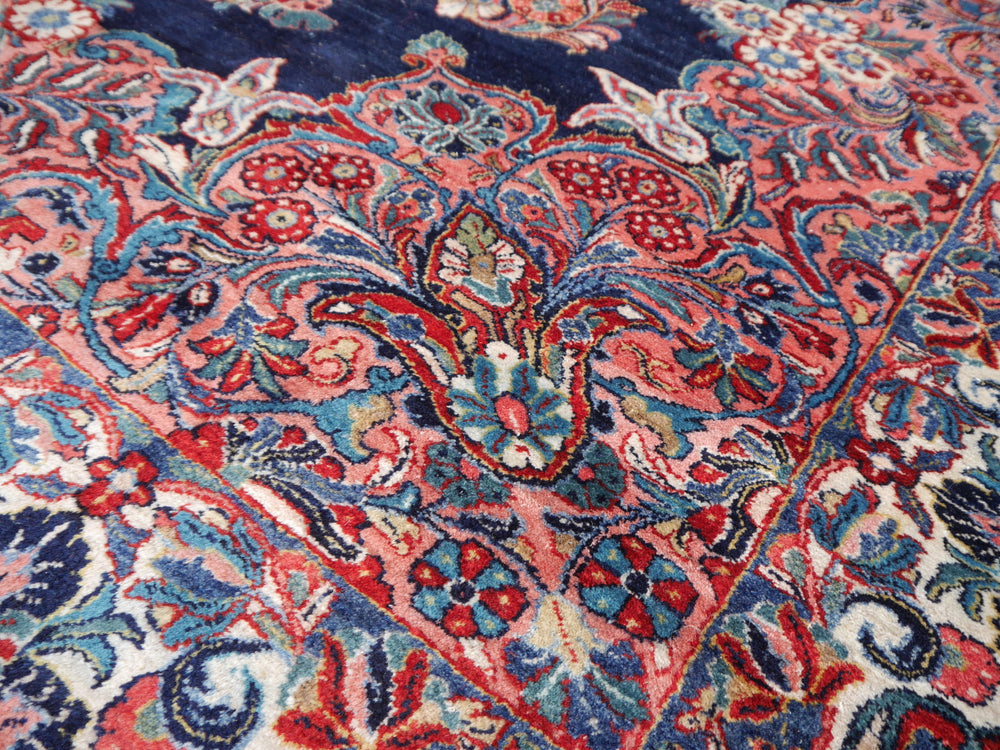 Sarouk Mohajeran antique rug 17 x 12 ft / 510 x 365 cm Blue Rose Beige Turquoise