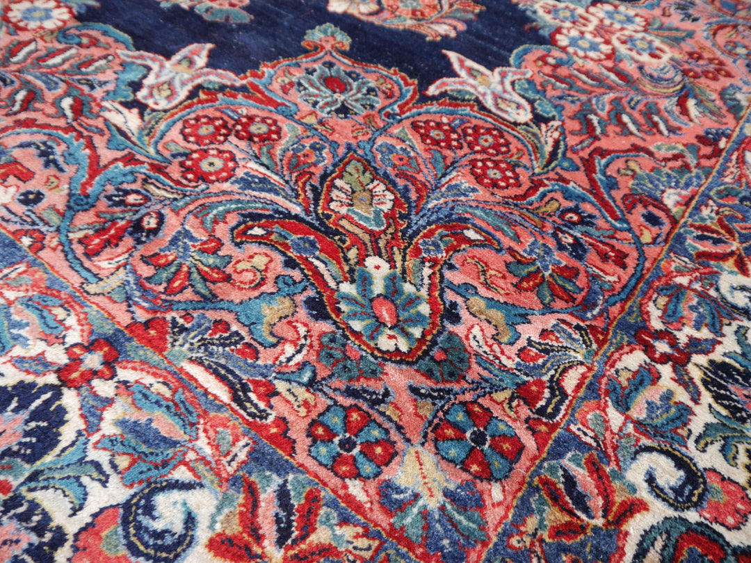 Sarouk Mohajeran antique rug 17 x 12 ft / 510 x 365 cm Blue Rose Beige Turquoise