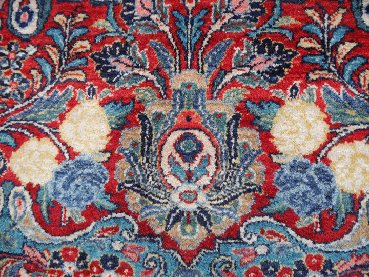 Sarouk Mohajeran antique rug 17 x 12 ft / 510 x 365 cm Blue Rose Beige Turquoise