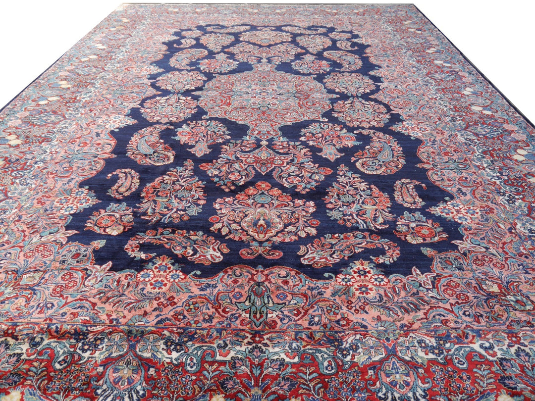 Sarouk Mohajeran antique rug 17 x 12 ft / 510 x 365 cm Blue Rose Beige Turquoise