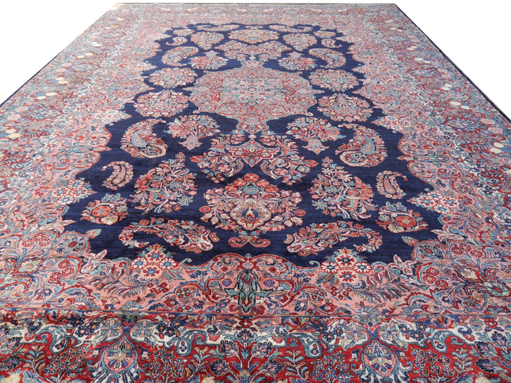 Sarouk Mohajeran antique rug 17 x 12 ft / 510 x 365 cm Blue Rose Beige Turquoise