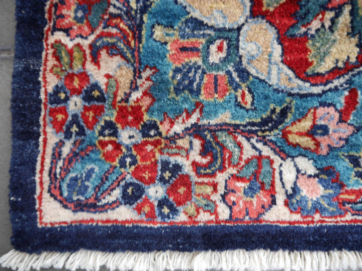Sarouk Mohajeran antique rug 17 x 12 ft / 510 x 365 cm Blue Rose Beige Turquoise