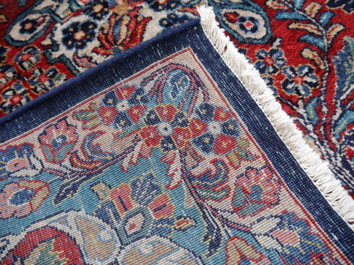 Sarouk Mohajeran antique rug 17 x 12 ft / 510 x 365 cm Blue Rose Beige Turquoise
