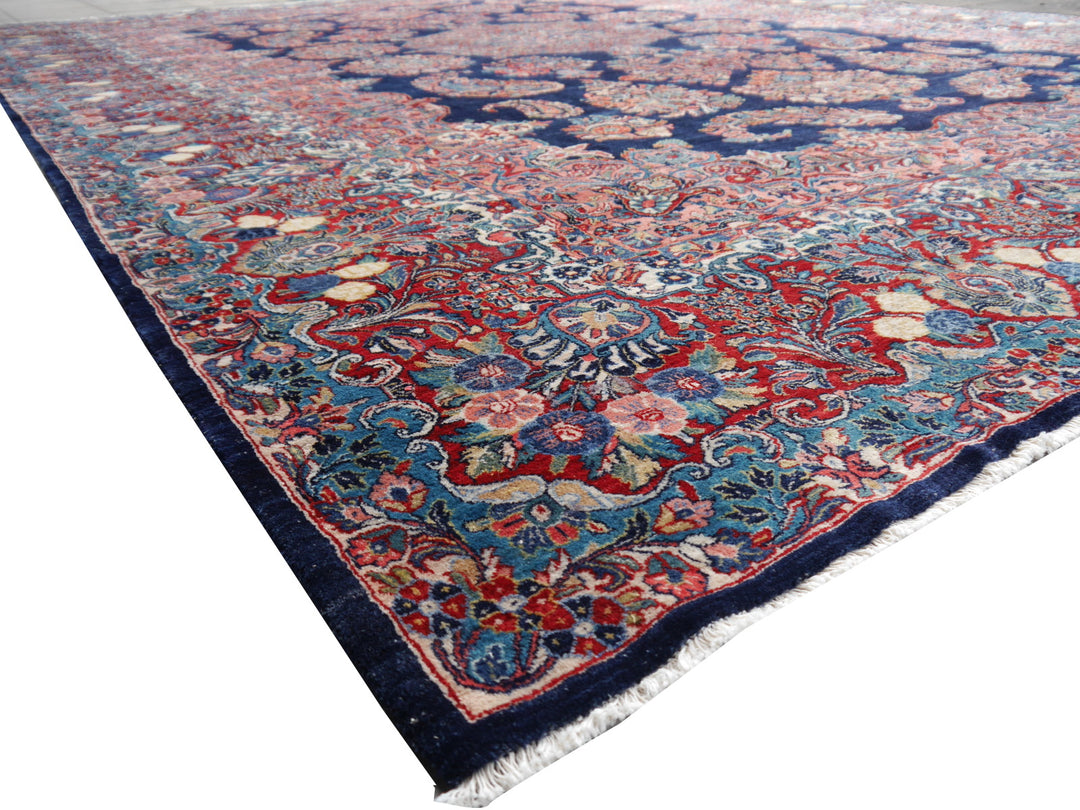Sarouk Mohajeran antique rug 17 x 12 ft / 510 x 365 cm Blue Rose Beige Turquoise